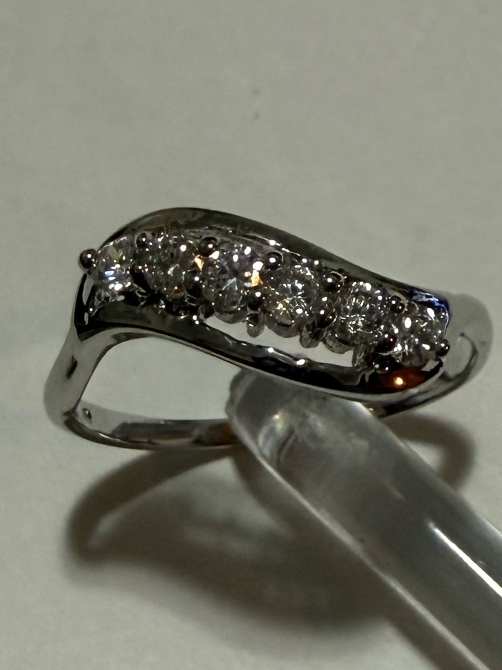 Size 6 Elegant Rhodium Electroplated with Cz Stones Twist Stackable Band Ring